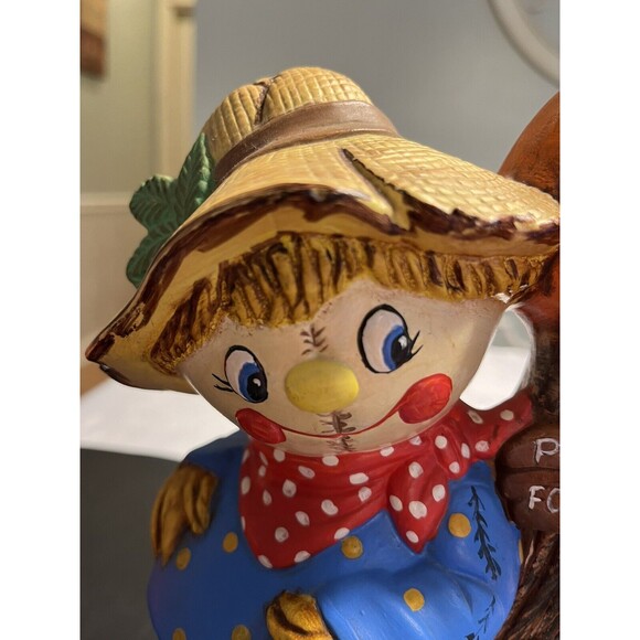 Vtg Hobbyist Ceramic Scarecrow Jack O Lantern Pumpkin Lights Up Fall Harvest - Picture 5 of 16